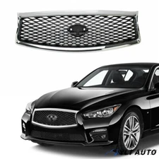 Fit 2014 2015 2016 2017 Infiniti Q50 Chrome Front Bumper Upper Grille Mesh Grill