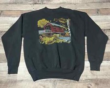 Covered Bridge Crewneck Adult Large Black Vintage 80s Sweatshirt Farm Small Town