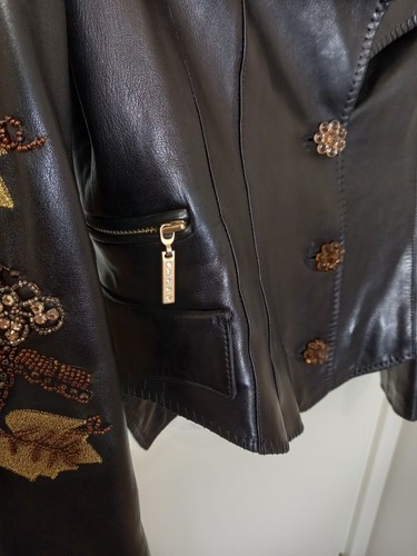 Real Leather Jacket Elvis Style Biker Soft Lambskin Unique 3D Hand Embroidered - Picture 9 of 12