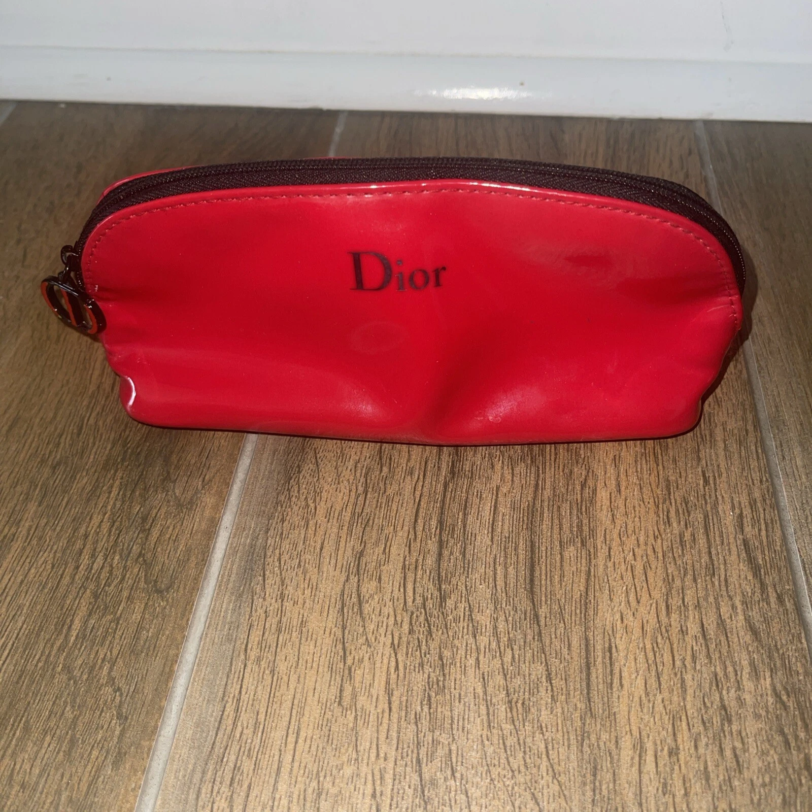 Sac pochette cosmétique Christian Dior parfum rouge fermeture éclair petit/moyen logo