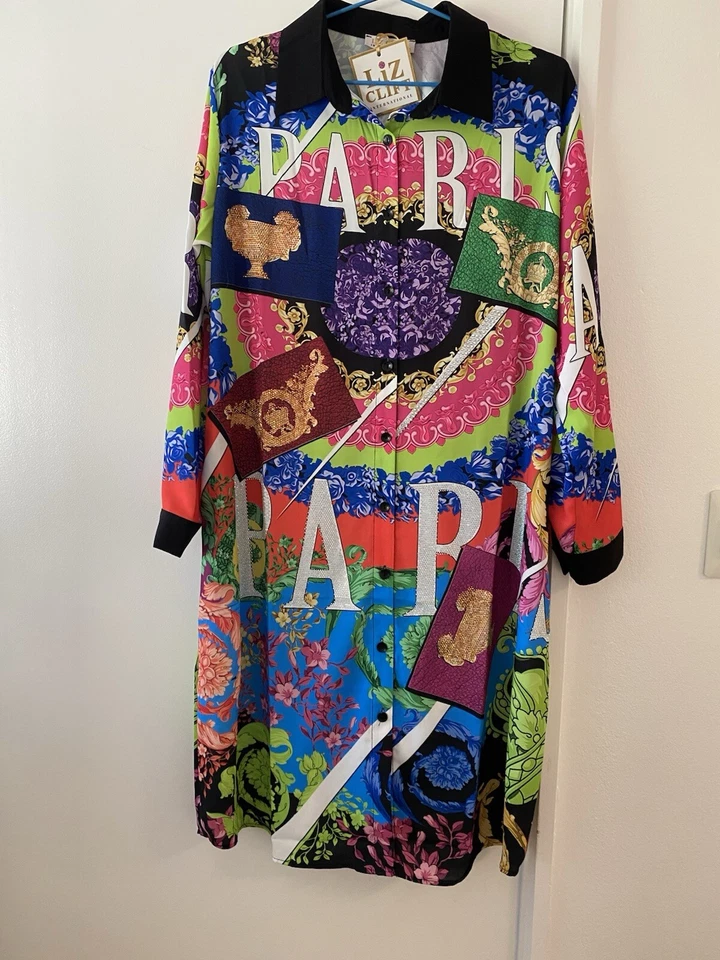 Liz Clifton Multicoloured Long Sleeve Embellished City Dress Tunic Shirt $199 - image 3 of 4