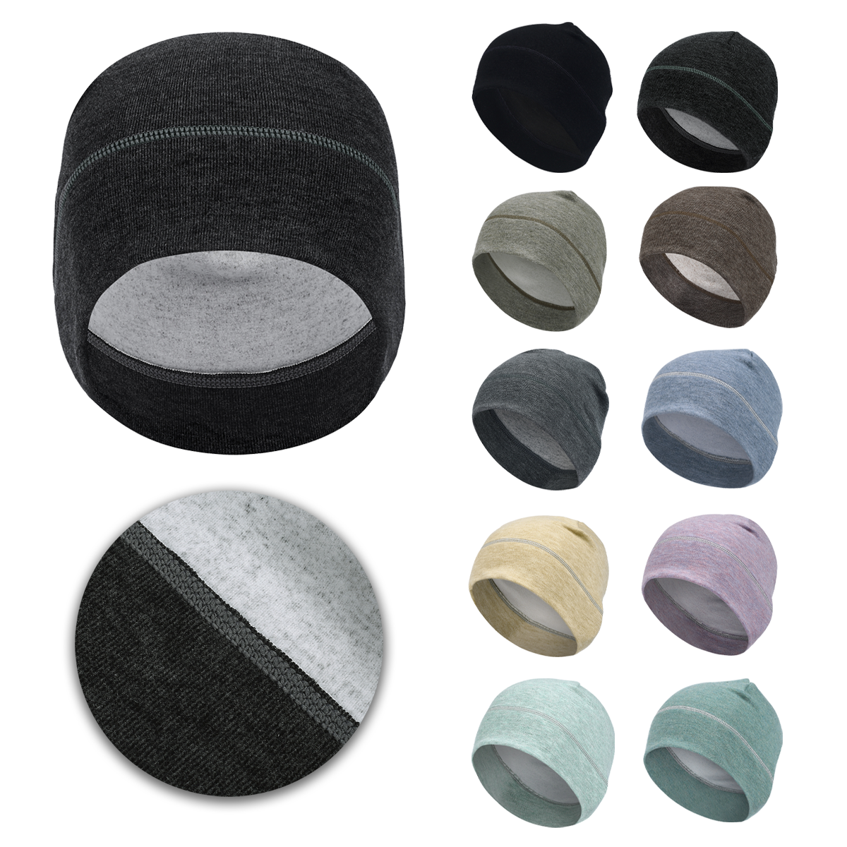 Thick Windproof Fleece Skull Cap Winter Beanie Fits Under Helmets