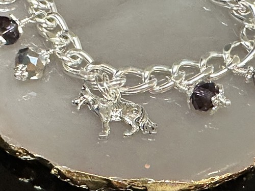 German Shepherd Dog Charm Bracelet with Purple & Silver Crystals Great Gift Idea - Picture 14 of 15