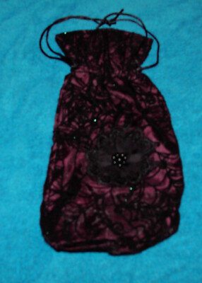 HALLOWEEN WITCHES BAG - SPIDERWEBS IN BLACK ON PLUM COLORED BAG/DRAWSTRING
