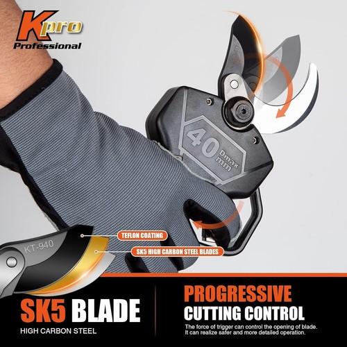 Cordless Electric Pruning Shears, 40 Mm, Kebtek Professional Pruning Shears, Bat - Picture 6 of 9
