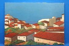 Painting Oil on canvas Country view Sea landscape René Pinard France 1900 20.th