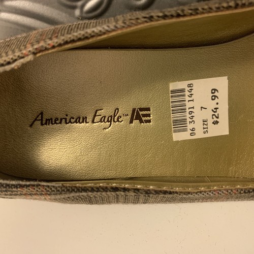 AMERICAN EAGLE AE Womens Loafers Shoes Size 7 Gold Chain Brown Plaid Casual - Picture 9 of 9