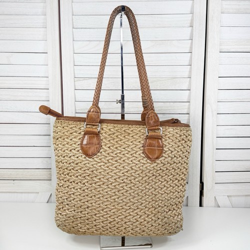 Brighton Woven Jute Rope Shoulder Tote Bag Leather Strap Tan Brown - Bild 4 von 11