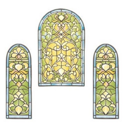 WALLIES Murals Stained Glass Wallpaper Cutouts, 3 Decals, Pre-Pasted ~ USA