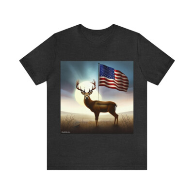 Standing Tall Deer Proud American Flag Unisex Jersey Short Sleeve Tee