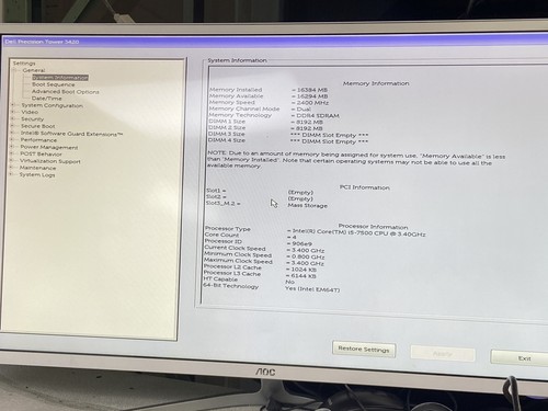 Dell Precision Tower 3420 Intel Core i5-7500 3.4GHz 16GB RAM 256GB SSD NO OS - Picture 2 of 6