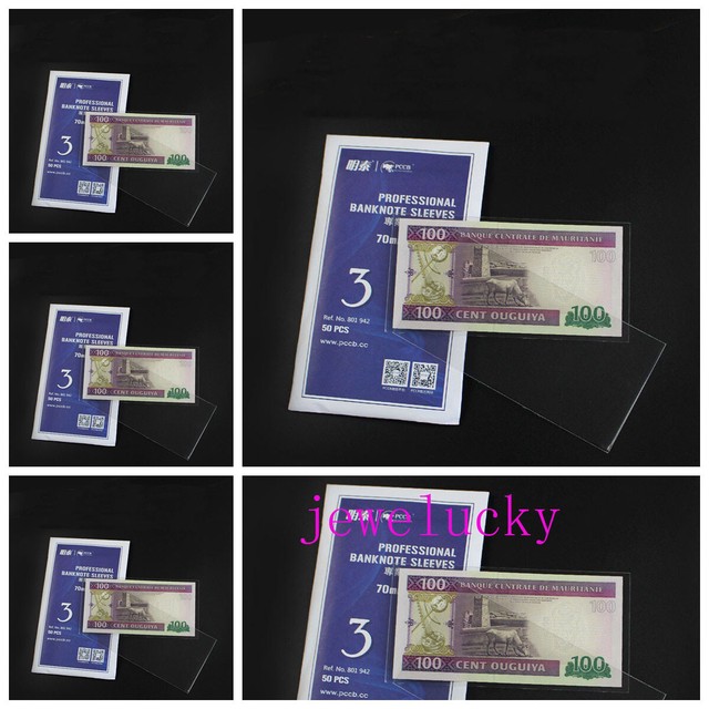 250pcs Clear Currency Sleeves Holders protection Banknotes Collection