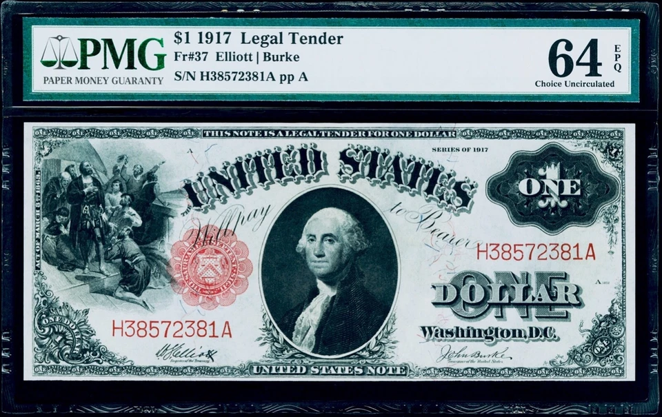$1 1917 Legal Tender Fr#37 Elliott | Burke PMG 64 EPQ Choice Uncirculated - Image 3 of 3