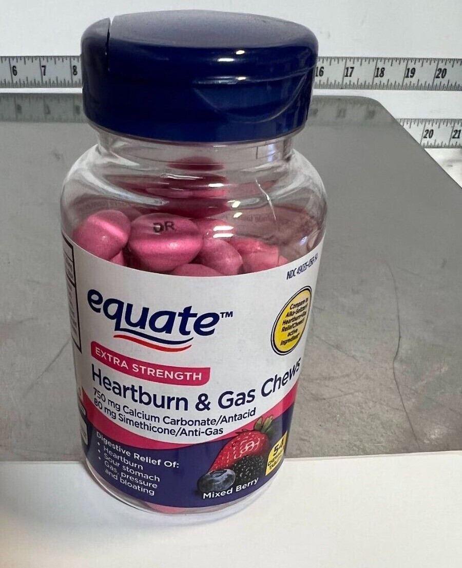 Equate Extra Strength Antacid + AntiGas Chews, Mixed Berry, 54 Count