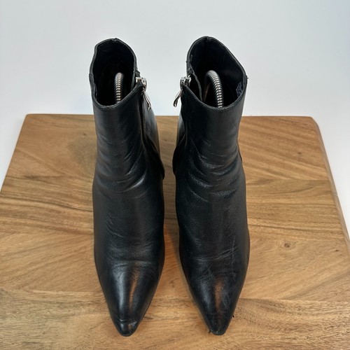 Womens Halogen Black Leather Heeled Ankle Booties Boots Size 7.5 M GUC - Picture 4 of 13