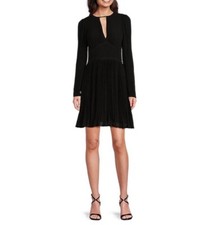 Michael Kors Eco Poly Keyhole V-Neck Elastic Sleeve Cuff Fit & Flare Dress XS