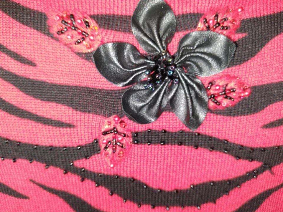 SUÉTER Vintage Cuero Flores Bling Animal Art XL RARO CÁRDIGAN BEREK MUJER  Foto 4 de 4