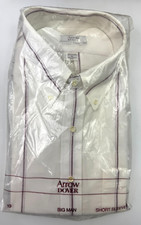 NEW Arrow Dover Dress Shirt 19 BIG Short Sleeve Striped Button Down USA Made NOS