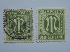 BIZO 30 Pf Marke (.), M im Oval, 1945, Mi 29 c A z, mit Plattenfehler PF 29 II