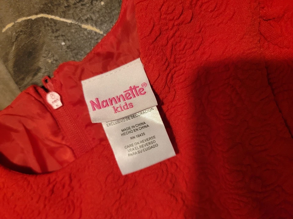 Nannette Niños Rojo Vestido Rosa 5T Flor Floral Formal Foto 2 de 4