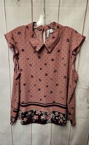 Elle Women's Size XL Pink Floral Short Sleeve Top