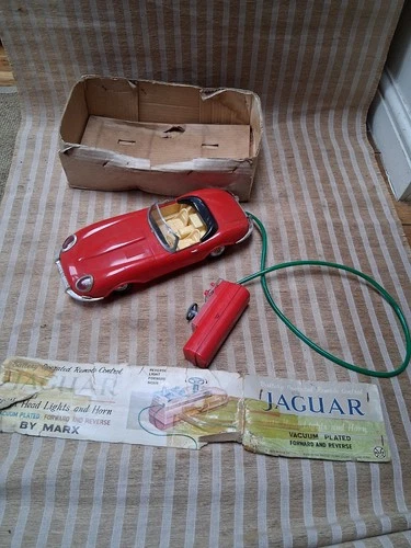 VINTAGE E TYPE & CORVETTE BATTERY OPERATED TOY CAR - REMOTE CONTROL -MARX & TAYO