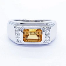 Citrine Emerald Cut Gemstone With 925 Sterling Silver Ring For Men's #44 #