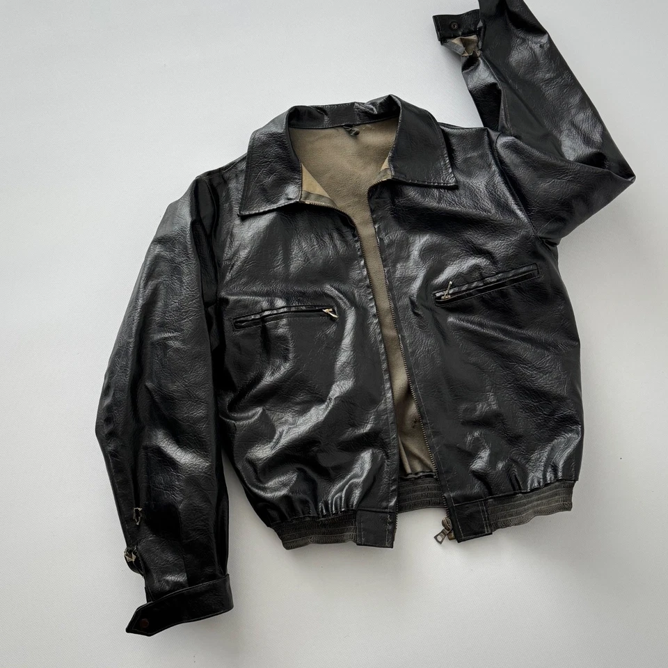 Vintage 1960s, 1950s Swiss Cyclist Black Leather Faded Jacket - Image 3 of 4