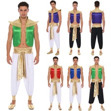 US Men Arabian Prince Outfit Waistcoat Top Harem Pants Suit Fairy Tale Suits Set