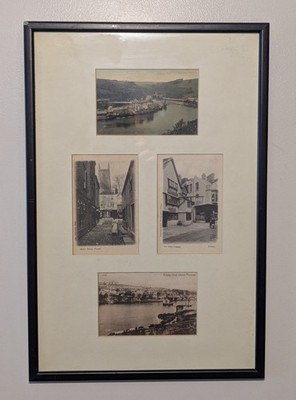 Sammlerstück gerahmte Edwardian Fred Kitto & Söhne Postkarten von Fowey Cornwall.