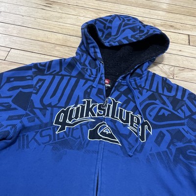 Vtg y2k QuikSilver Hoodie Men L Blue Double Graphic Zip Jacket 