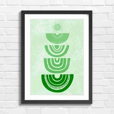Boho Style Sunset Sunburst Rainbow Green Framed Wall Art Print Large Picture