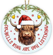 Highland Cow Christmas Ornaments 2025, Cow Ceramic Ornaments Tree Keepsake, Farm