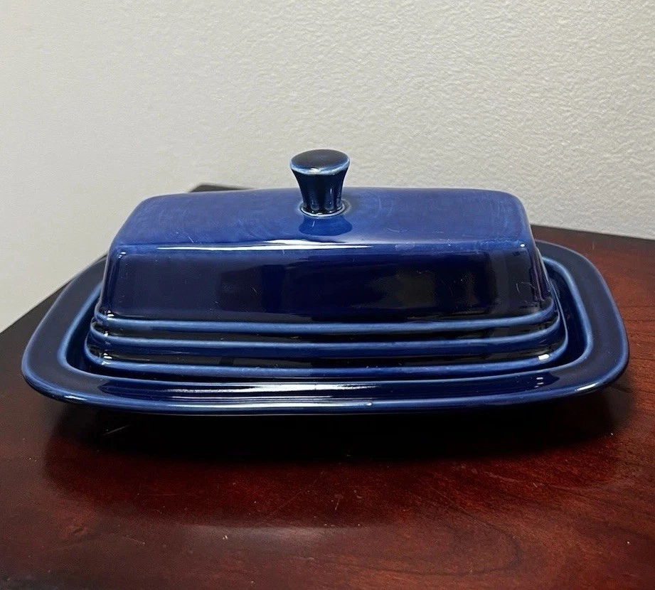 Vintage Homer Laughlin Fiesta Cobalt Blue Covered 1/4 Pound Butter Dish Mint USA