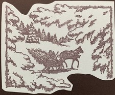 Rubber Stamp Horse Drawn Sleigh With Christmas Tree Snowy Landscape Cling