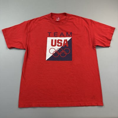 Vintage Team USA Olympic Shirt Mens XL Red Rings Logo Graphic Print USA Made 90s