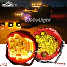 2PCS 5" inch Round LED Work Lights Bar Amber DRL Pods Fog Lamp Offroad Driving
