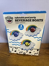 Rainbow Beverage Boat Inflatable Cup Drink Pool Float 3 Pack New BIGMOUTH INC