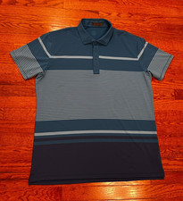 G/Fore Performance Golf Polo Shirt Mens XL Blue Striped No Logos Casual Stretch