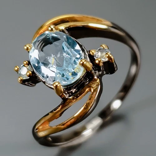 Handmade Natural Blue Topaz Ring 925 Sterling Silver Size 6.75 /R441455