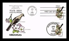 US COVER ARKANSAS STATE BIRD FLOWER FDC DUAL CANCEL COLLINS HAND PAINTED
