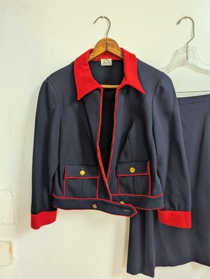 LUISA SPAGNOLI 60s Heavy Cotton Zip Blazer Skirt Set Italy