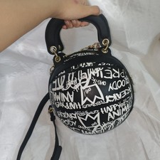 Graffiti Basketball Purse Ball Shaped Crossbody Shoulder Bag Black White