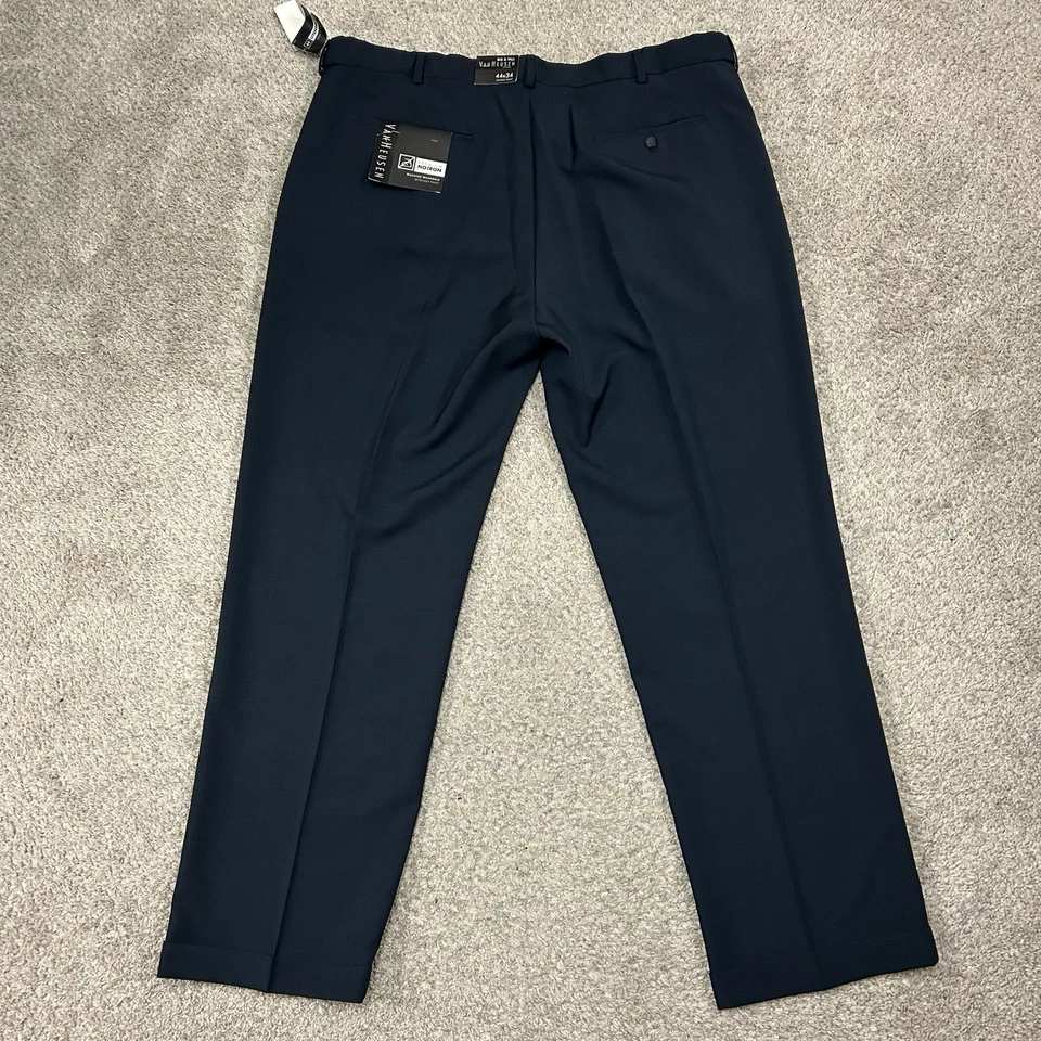 Pantalones de vestir Van Heusen para hombre 44X34 doble pliegue microfibra azul marino nuevos con etiquetas Foto 3 de 4