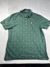 William Murray Polo Shirt Mens Large Green Golf Print Performance Button Down