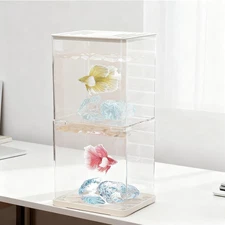 2-Pack 0.3 Gallon Mini Aquarium, Adjustable Base Light & Gravels & Resin Crystal