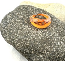 Art Handmade Murano Style Glass Statement Ring Orange Glitter Swirl Size 8.5
