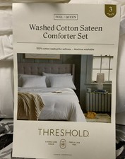  Threshold Washed Cotton Sateen Comforter Set Full/	queen White   