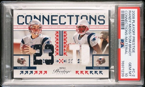 2008 Playoff Prestige TOM BRADY RANDY MOSS Game Worn Dual Patch PSA 10 Gem Mint