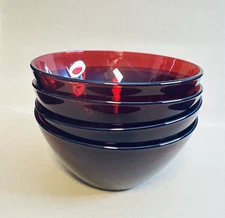 4 Arcoroc Red Ruby Berry Bowls France Glass Fruit Dessert Bowl Set of 4
